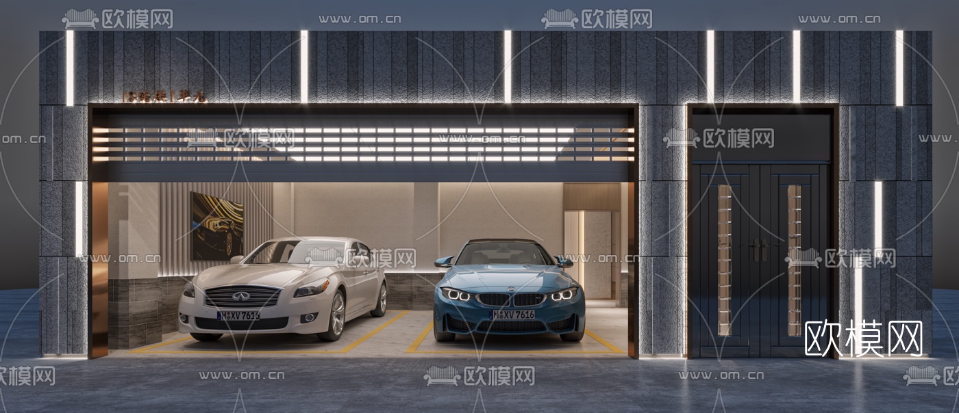现代地下车库3d模型下载