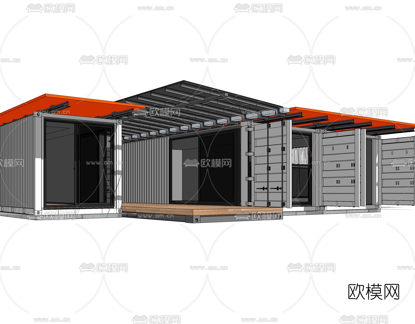 工业风集装箱住宅免费su模型下载