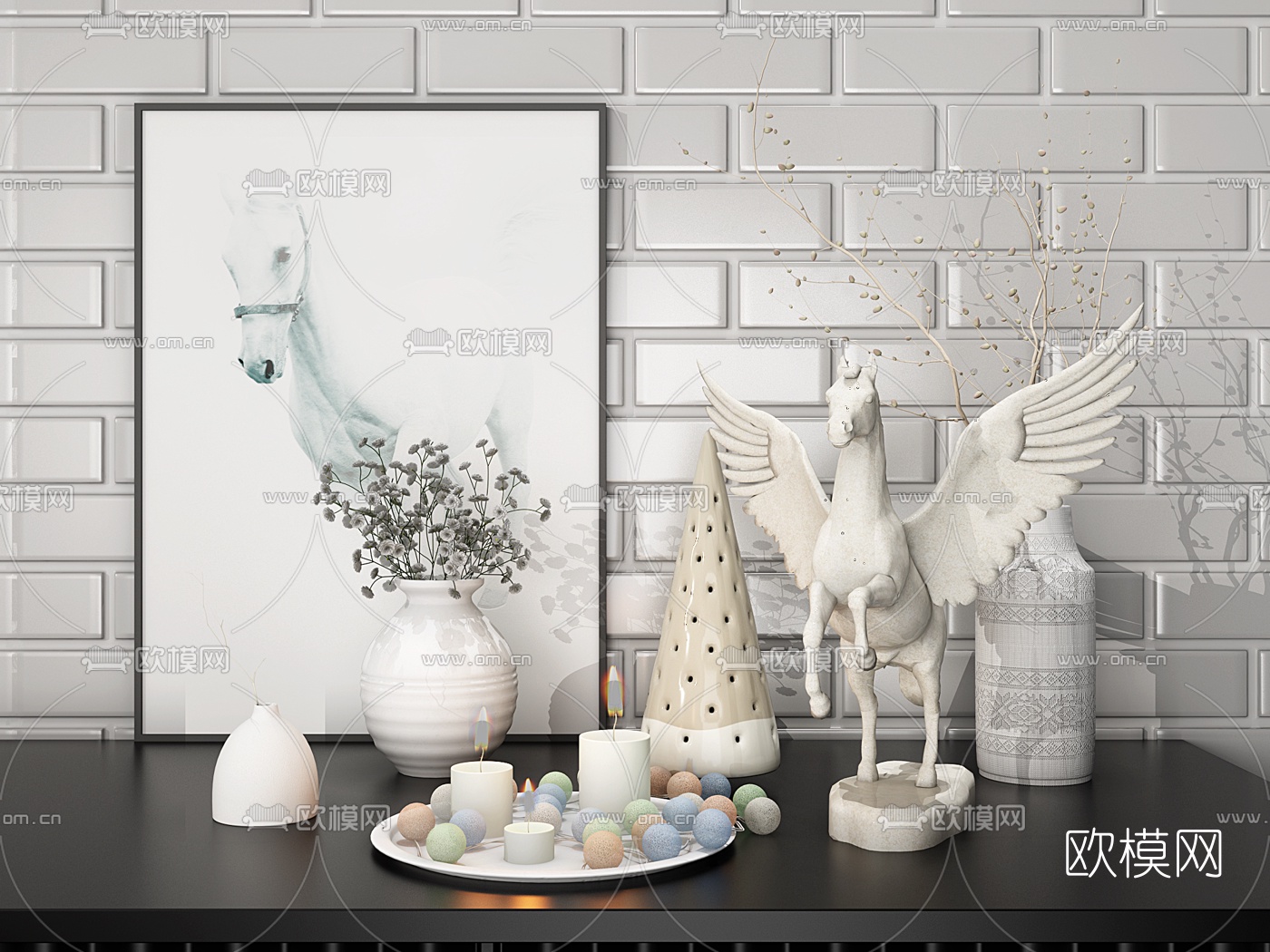 现代飞马雕塑陶瓷花瓶摆件3d模型