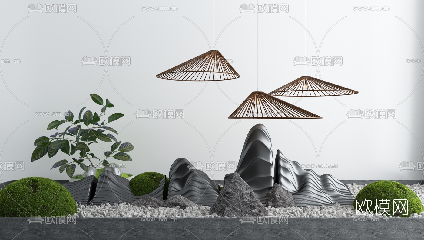 新中式庭院景观小品3d模型下载