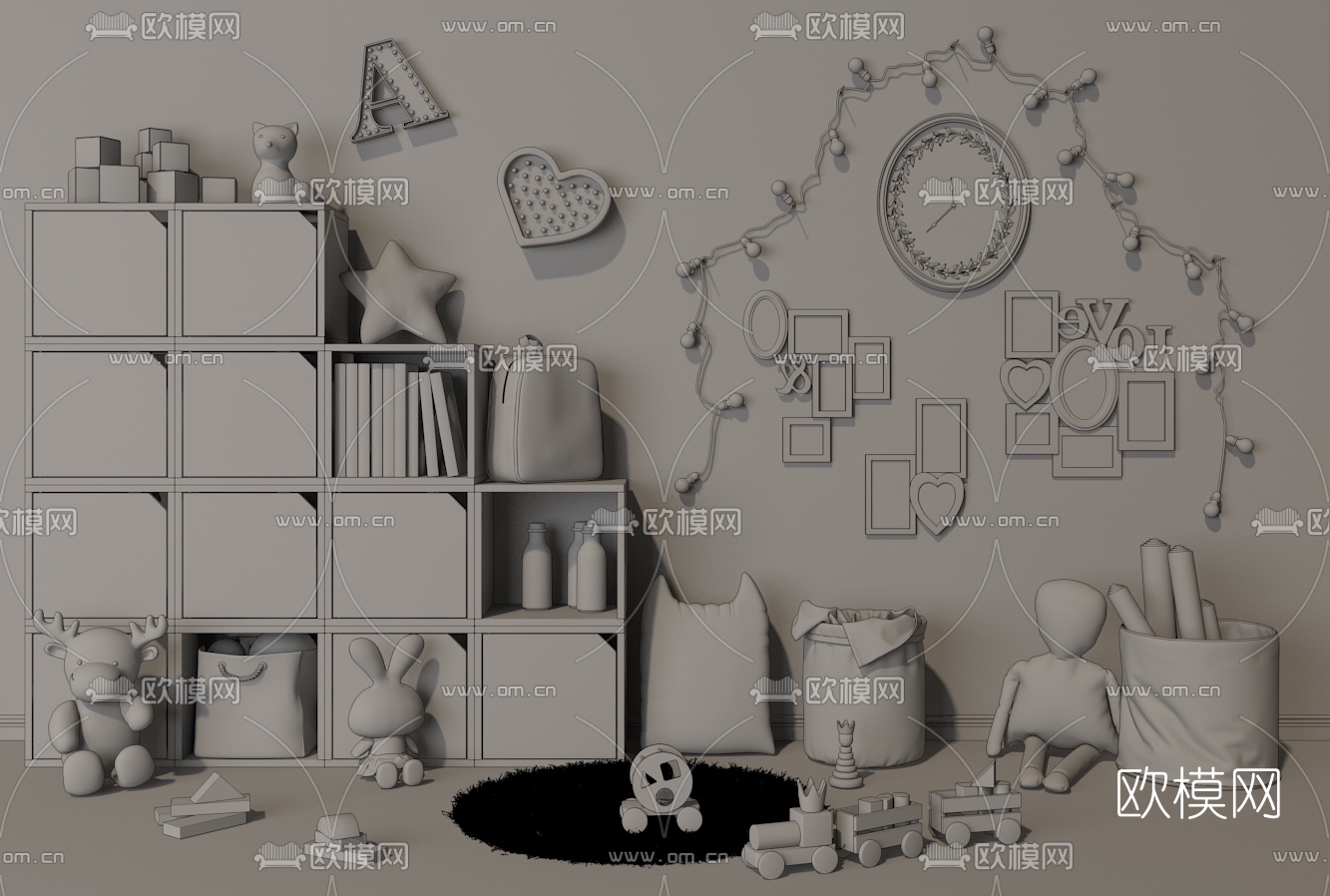 现代儿童柜玩具3d模型下载（渲染图2）