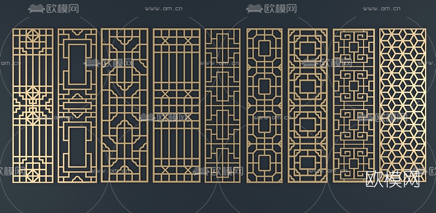 新中式花格屏风隔断3d模型