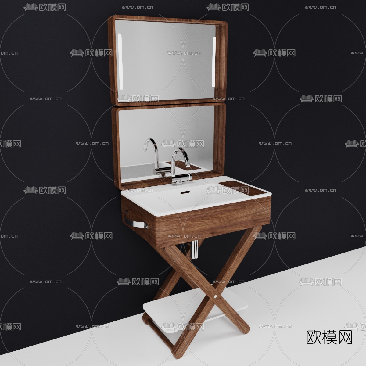 北欧原木简易洗手台3d模型下载（渲染图2）