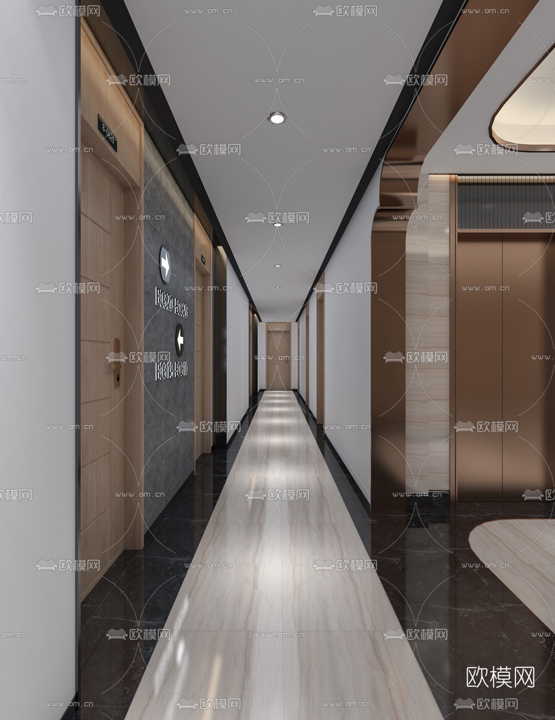 现代酒店走廊过道免费3d模型下载（渲染图2）