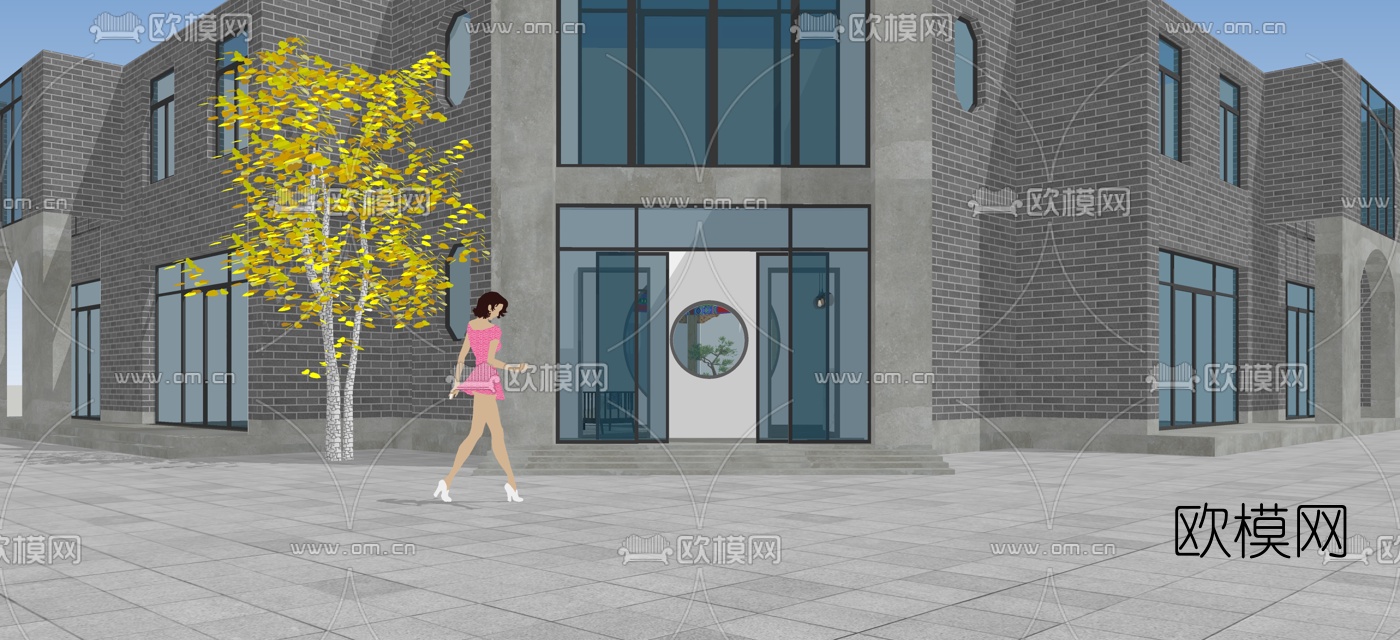 新中式院子水池景观小品su模型