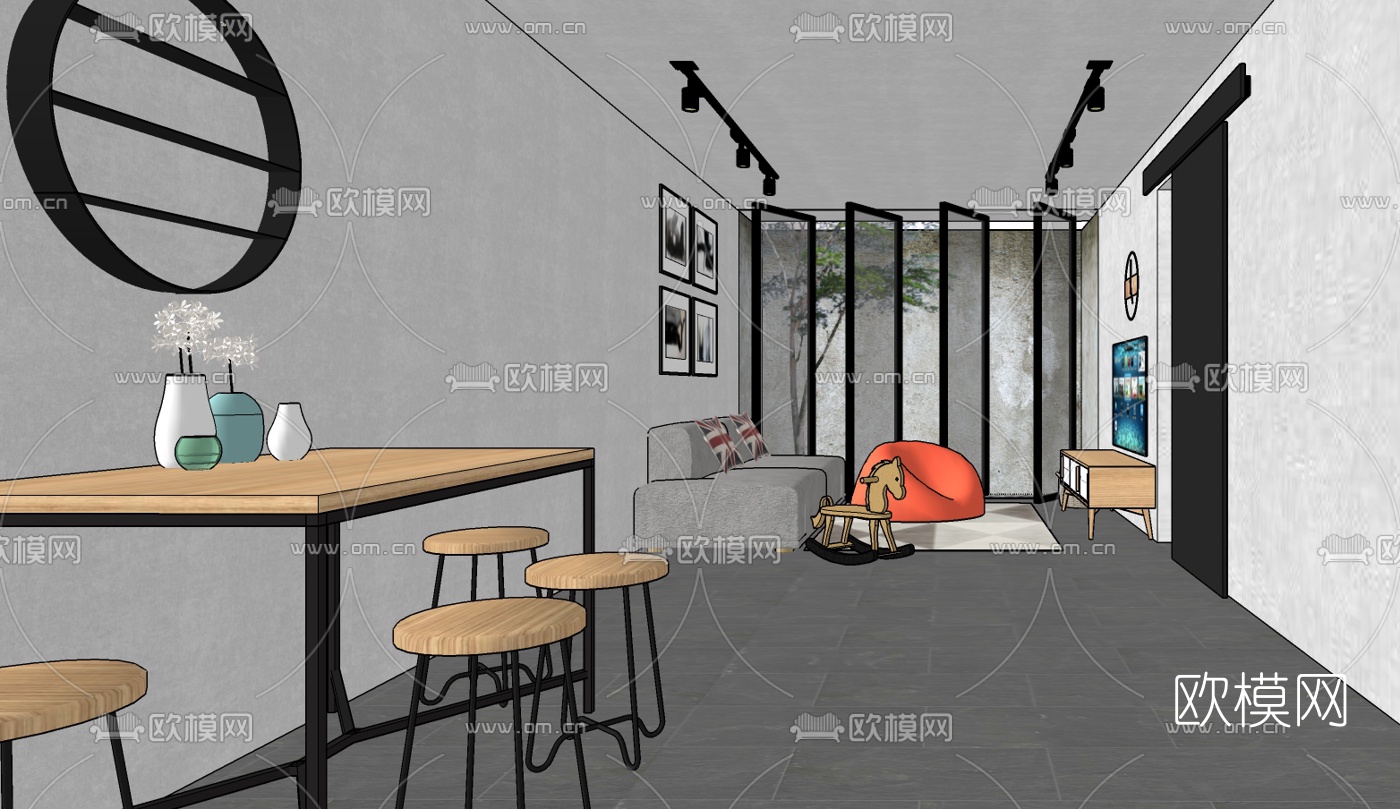 现代公寓客厅免费su模型下载