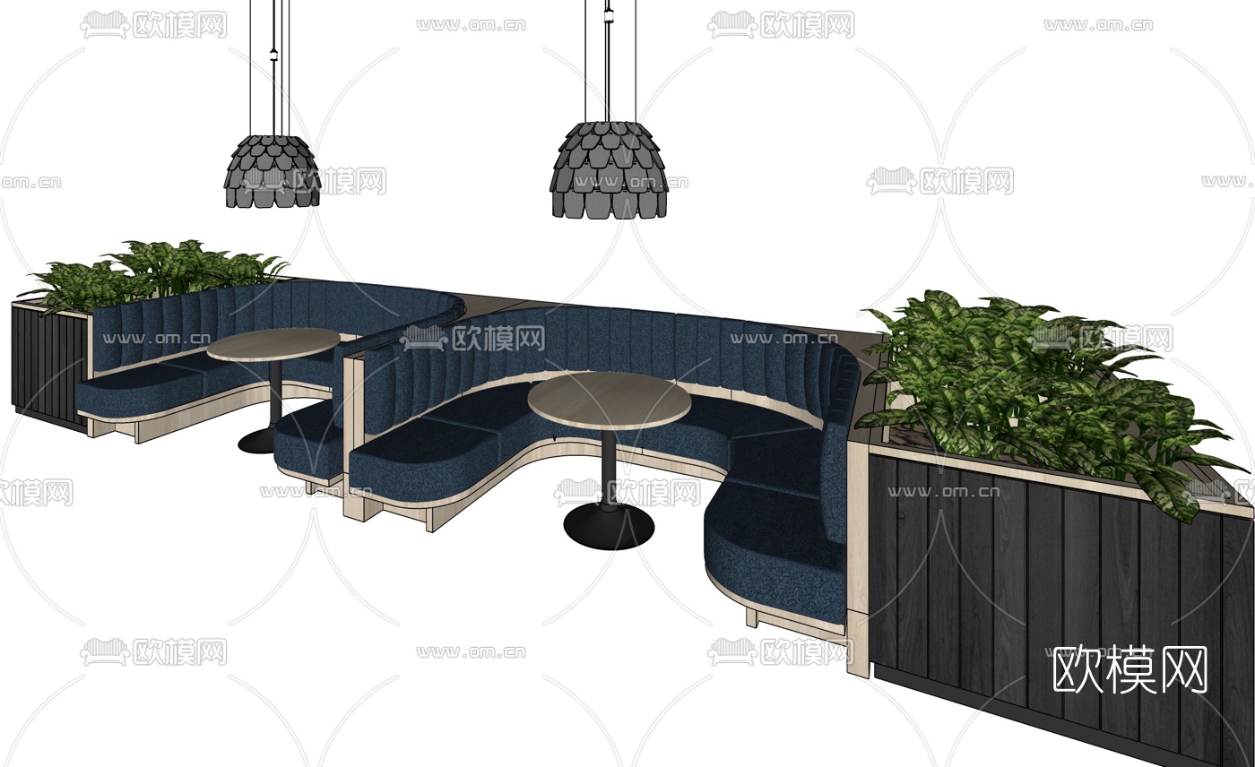 现代卡座餐桌椅su模型下载