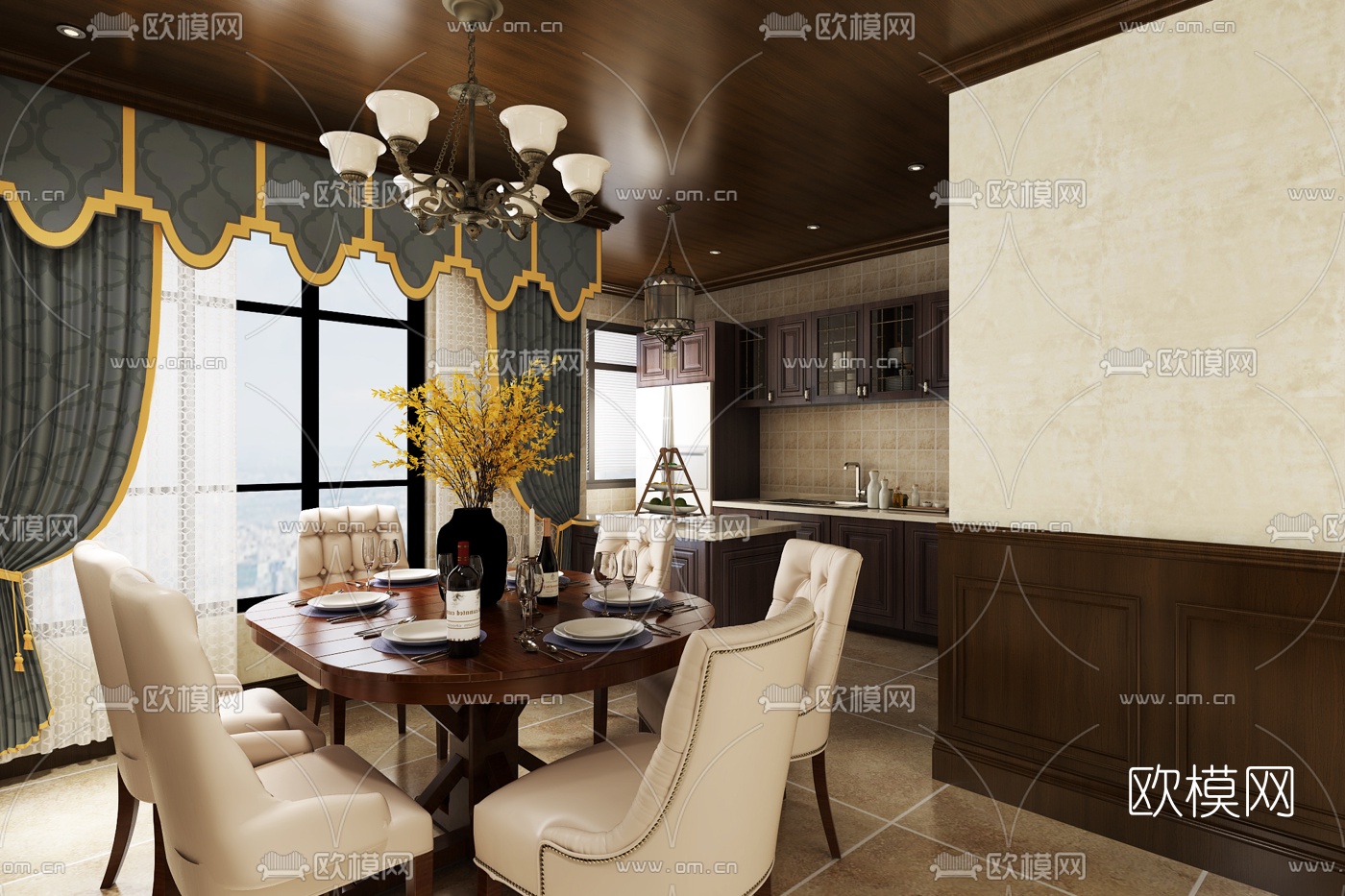 美式别墅客厅免费3d模型下载（渲染图4）