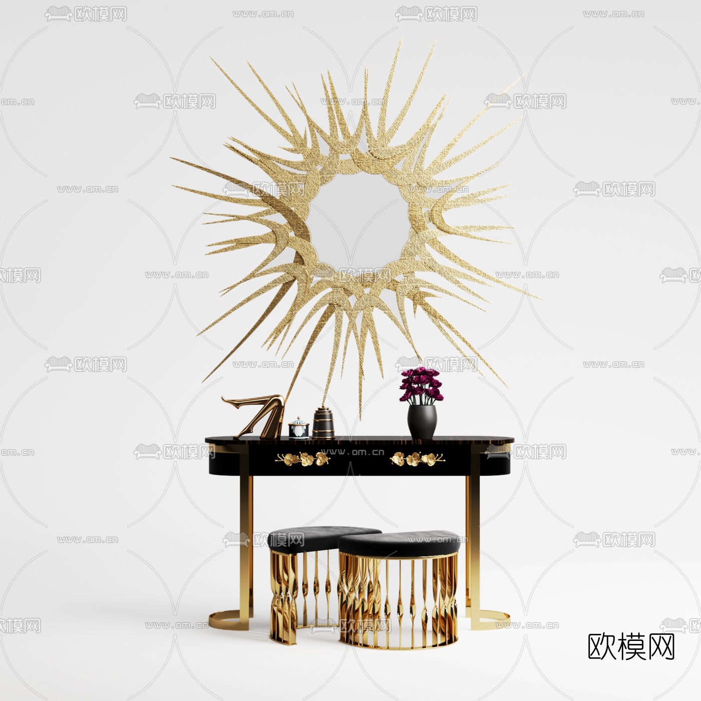 现代轻奢梳妆台3d模型下载（渲染图5）