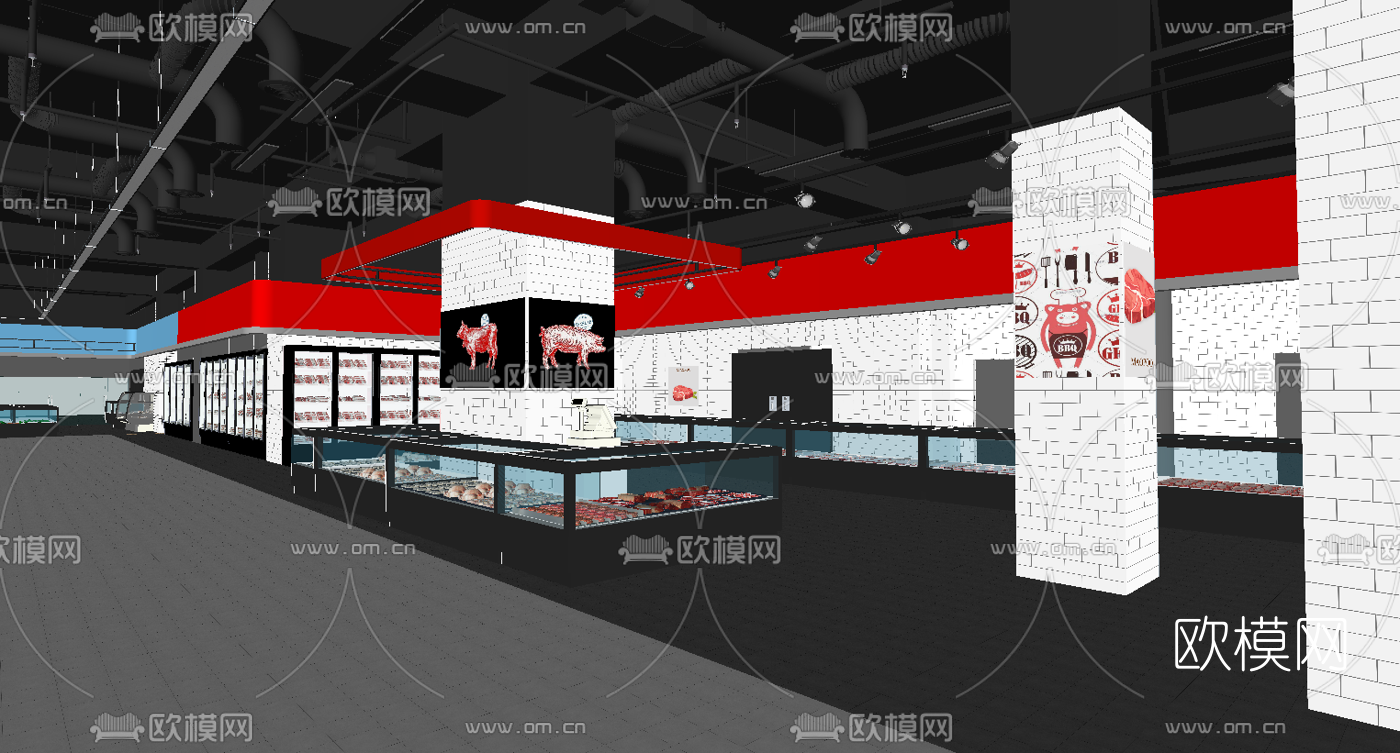 现代生鲜超市su模型下载（渲染图5）