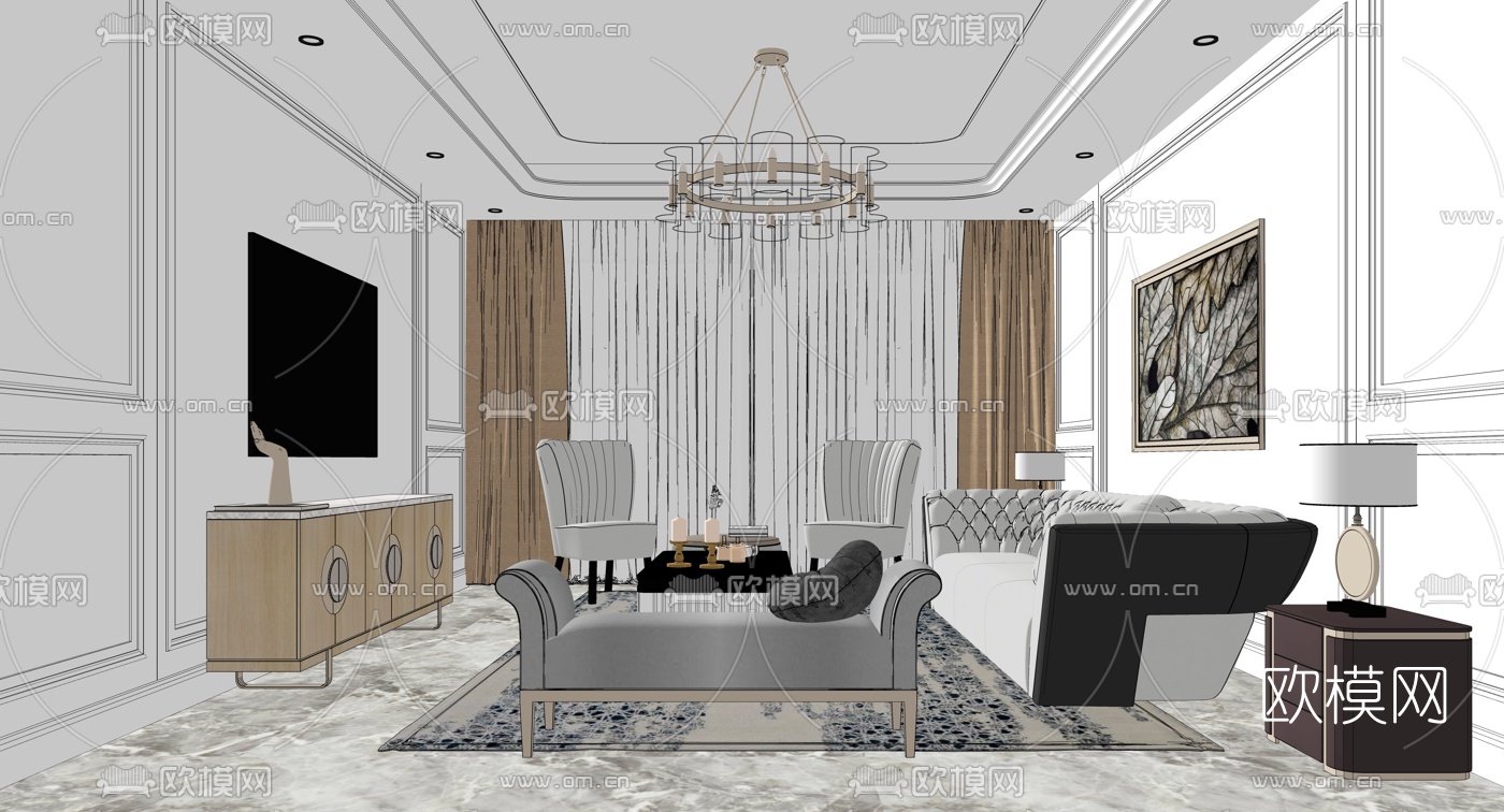 简欧客厅su模型