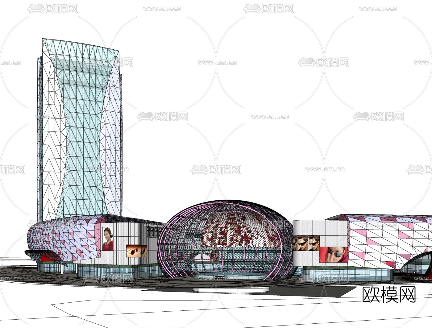 现代商业广场免费su模型下载（渲染图1）