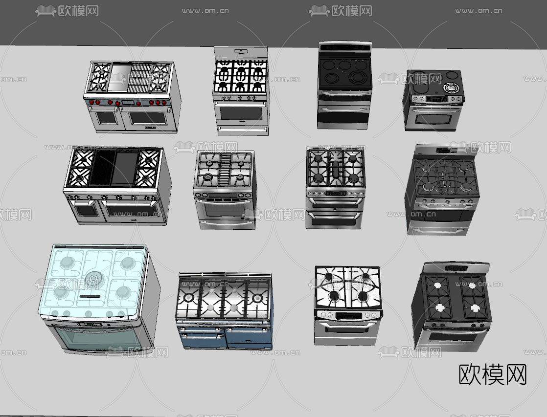 现代电磁炉燃气灶su模型下载（渲染图2）