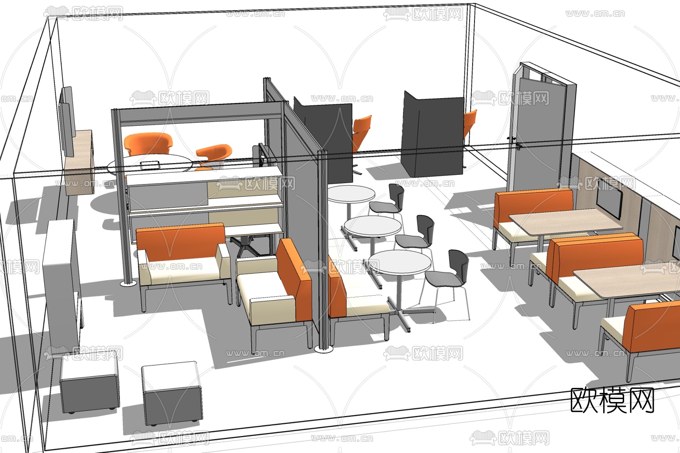 现代咖啡厅免费su模型下载