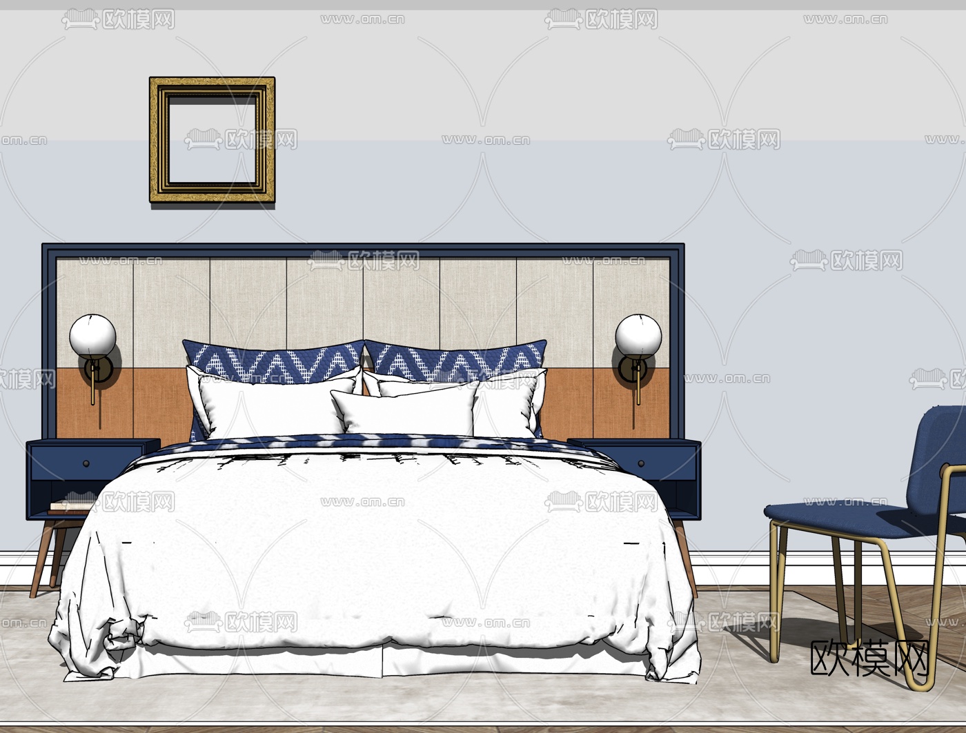 北欧布艺双人床su模型下载