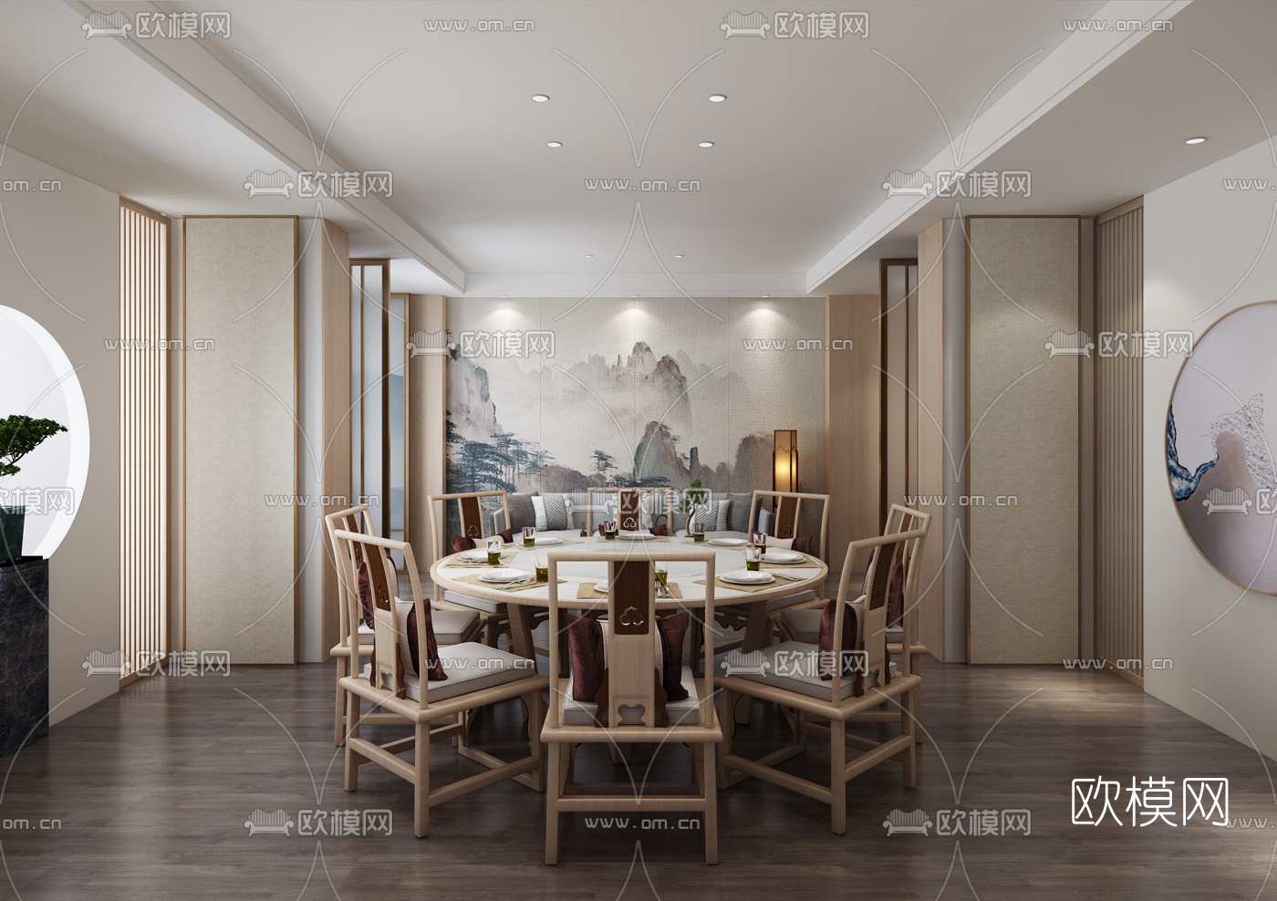 新中式简约餐厅3d模型