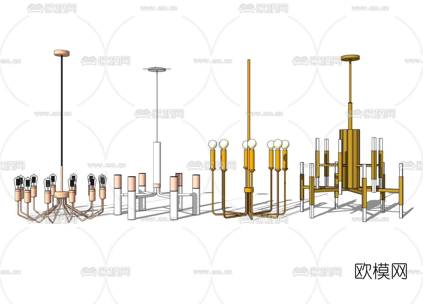 现代金属多头吊灯组合su模型下载
