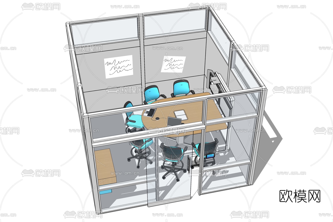 现代会议室免费su模型下载