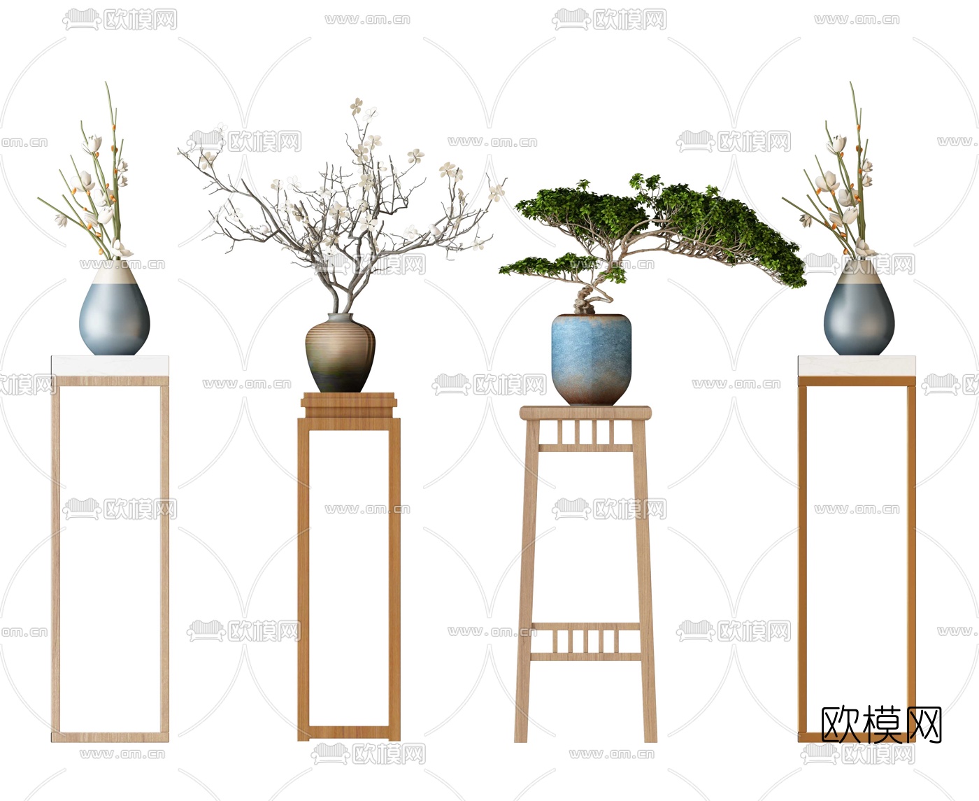 中式花架花瓶花卉3d模型下载