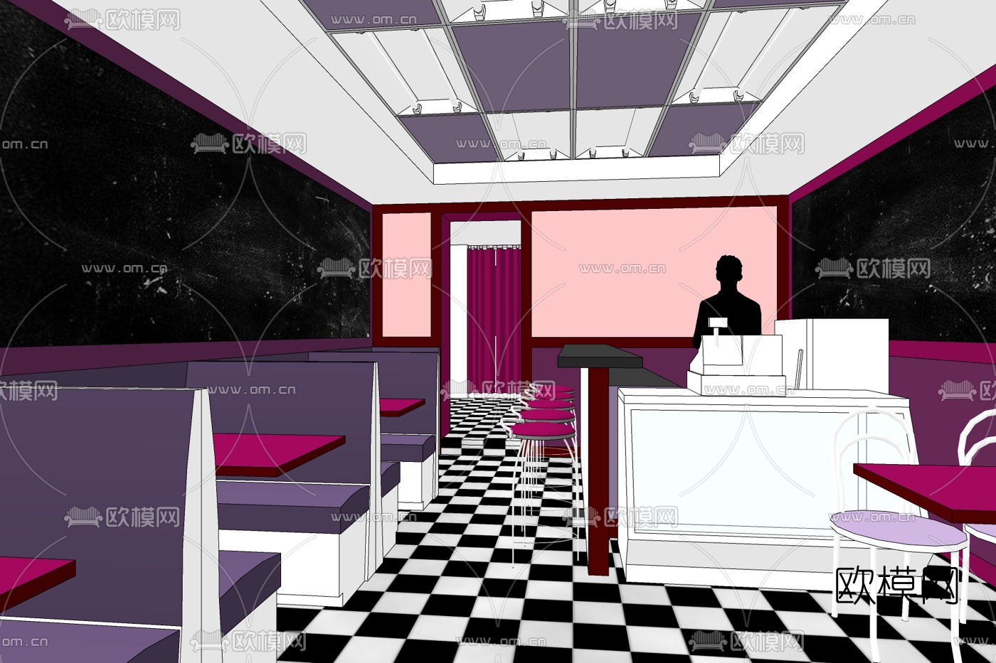 现代快餐店免费su模型下载