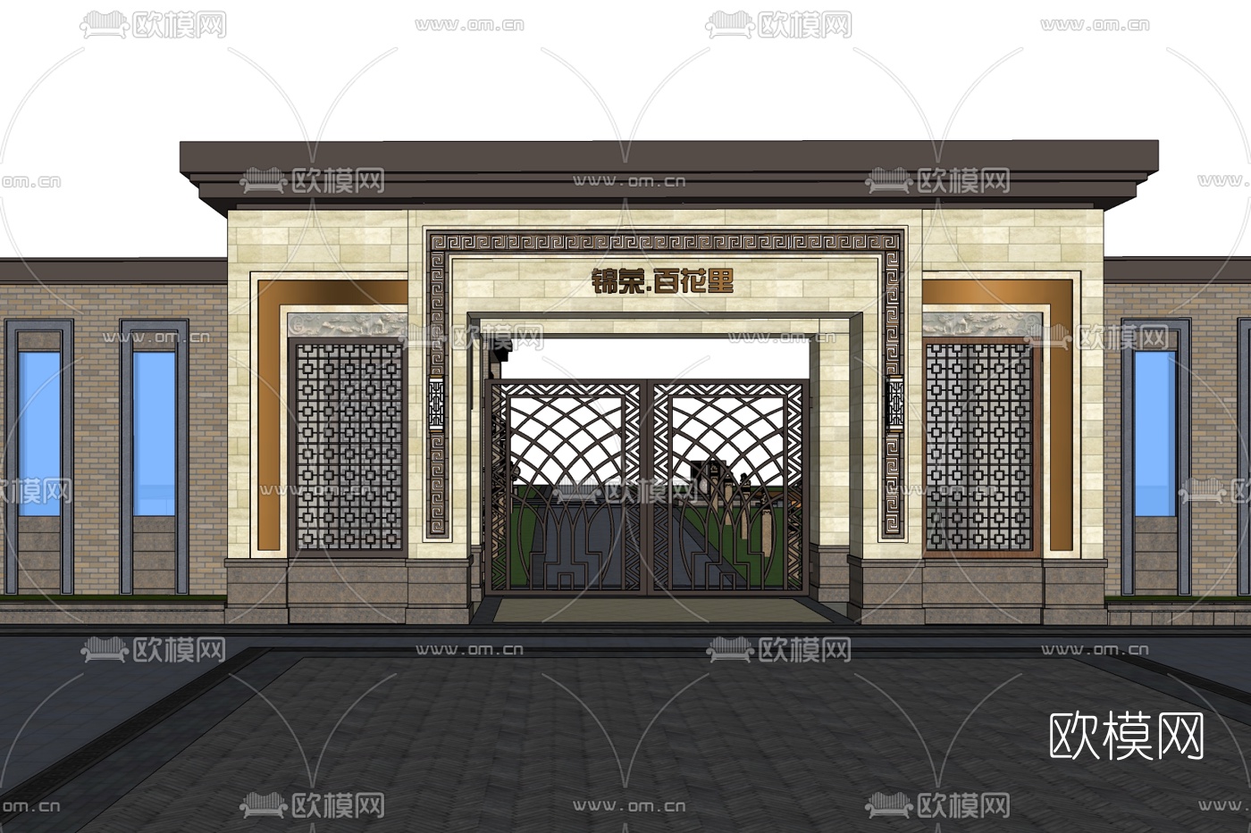 中式百花里门头免费su模型下载