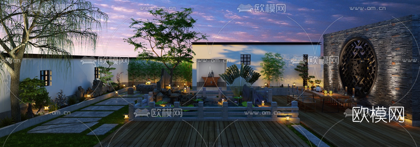 现代别墅庭院花园3d模型