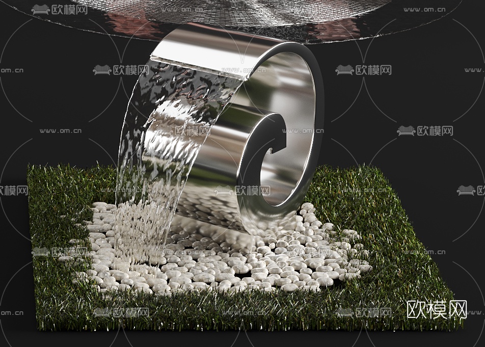 现代艺术喷泉3d模型下载（渲染图3）