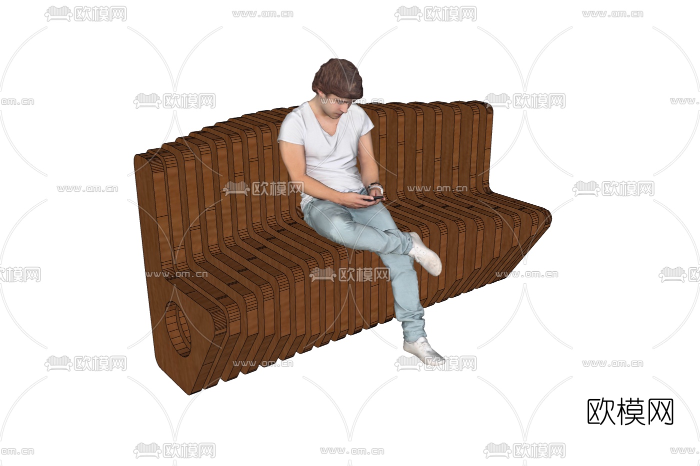 现代实木户外椅免费su模型下载