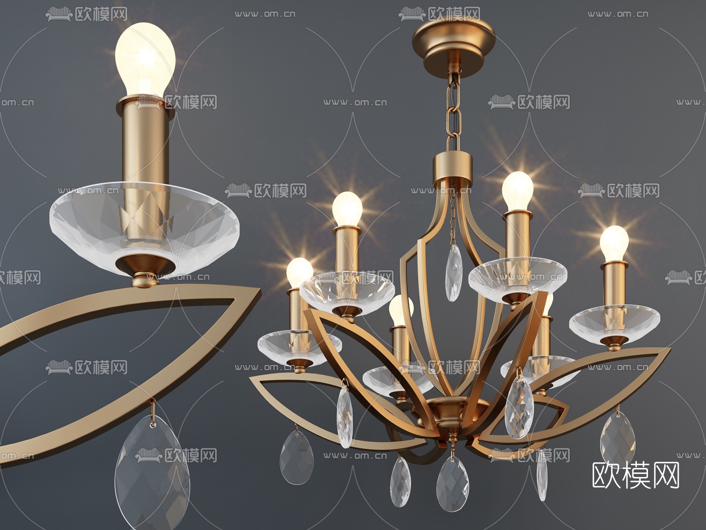 简欧金属吊灯3d模型-免费3dmax模型库-欧模网