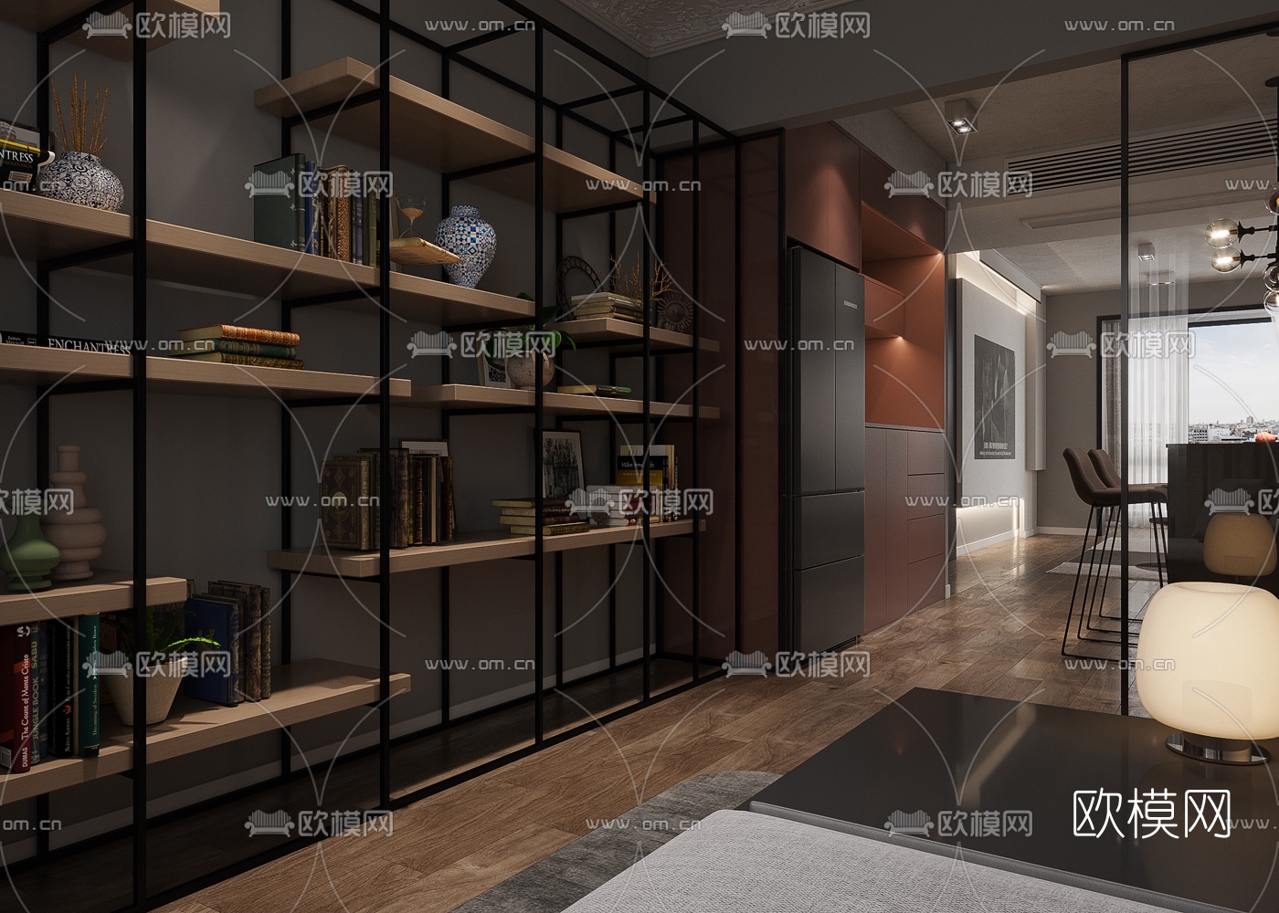 现代客厅餐厅3d模型
