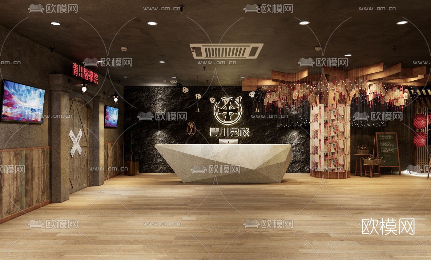 现代鬼校接待厅su模型下载（渲染图2）