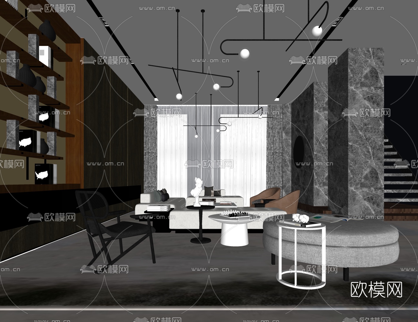 集艾设计 现代办公会客厅su模型下载