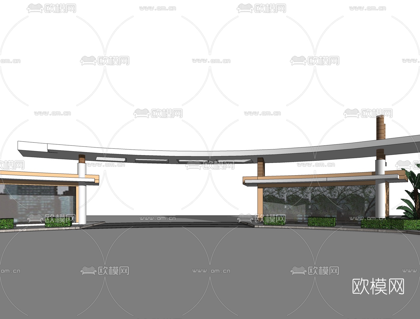 现代小区入口门头免费su模型下载