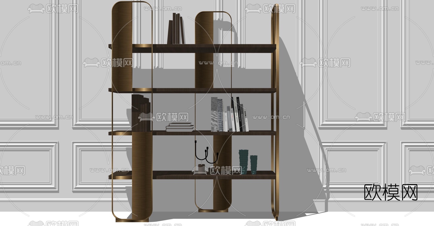 现代轻奢金属书架su模型下载（渲染图1）