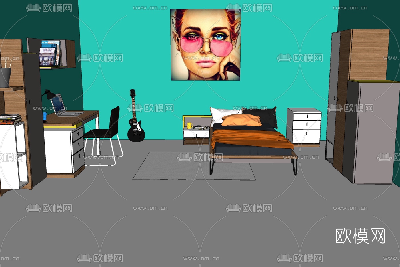 北欧卧室免费su模型下载