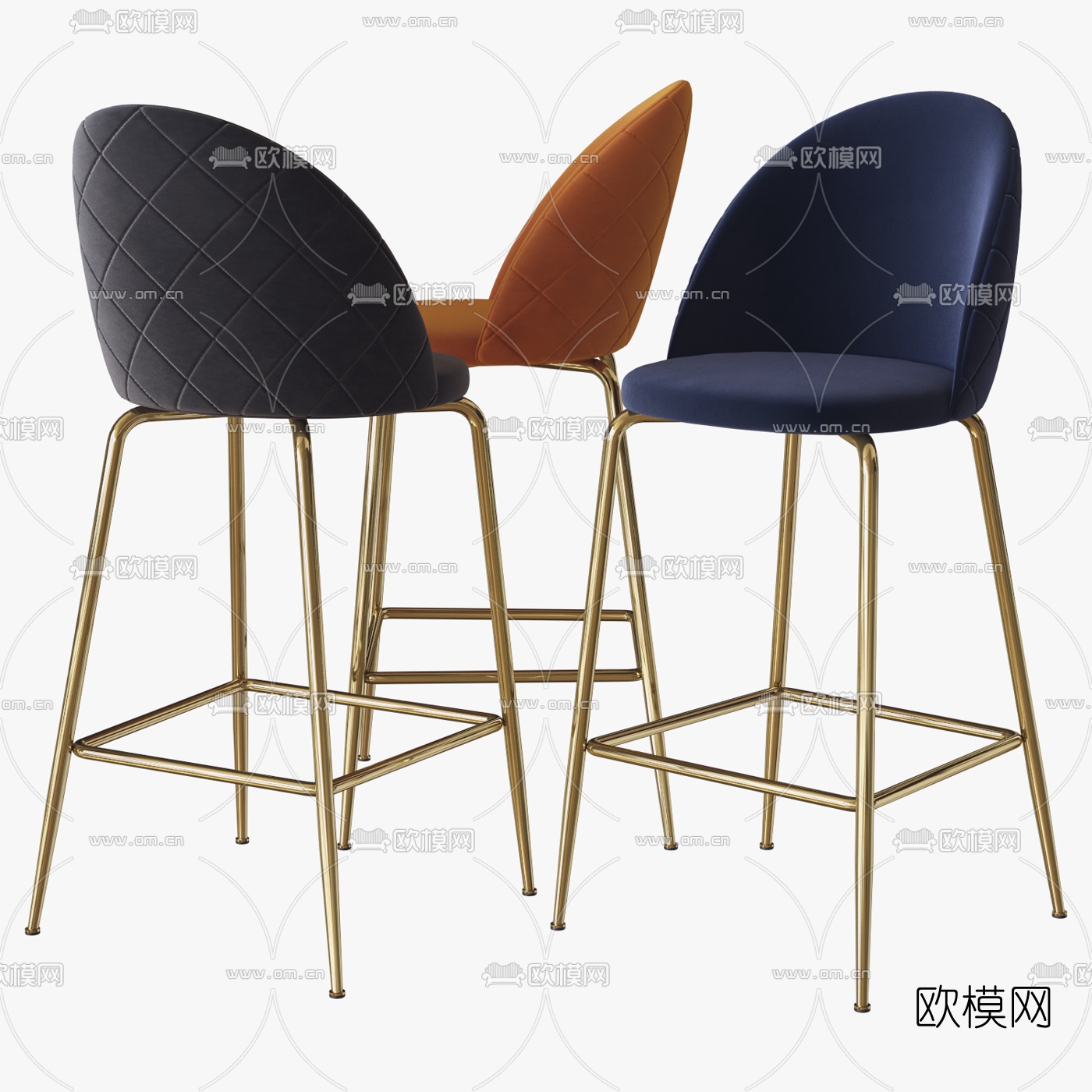 现代金属吧椅3d模型下载（渲染图1）