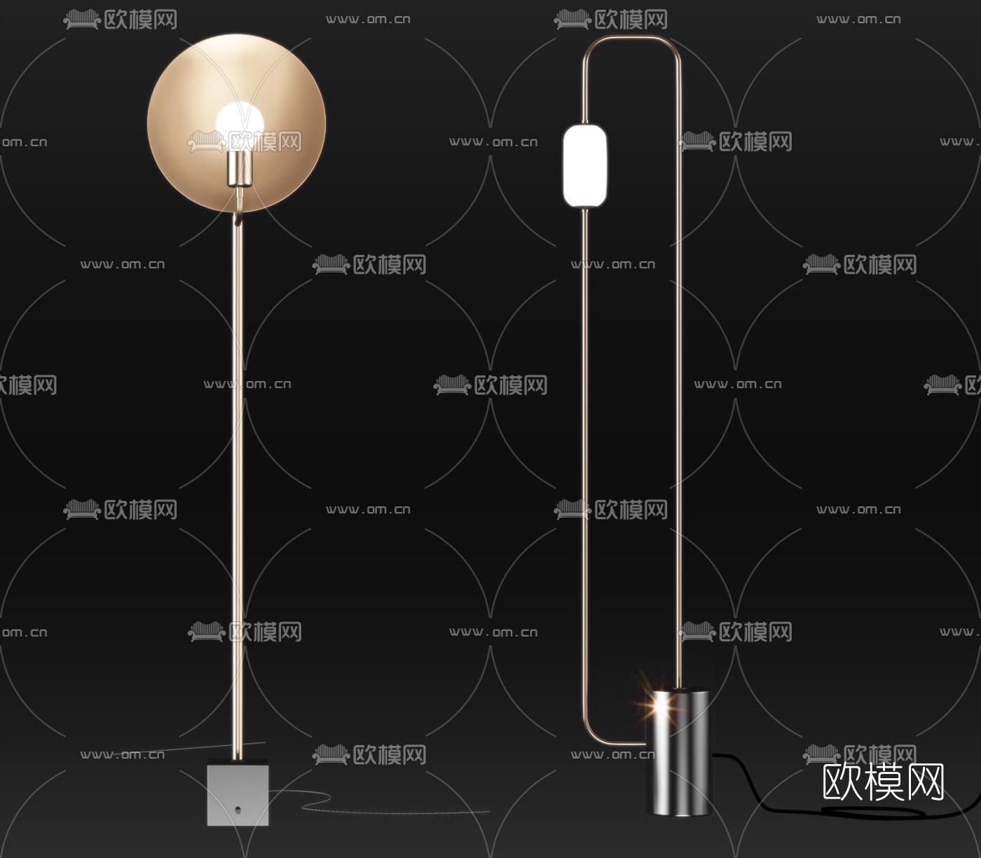 现代金属落地灯组合3d模型下载（渲染图5）