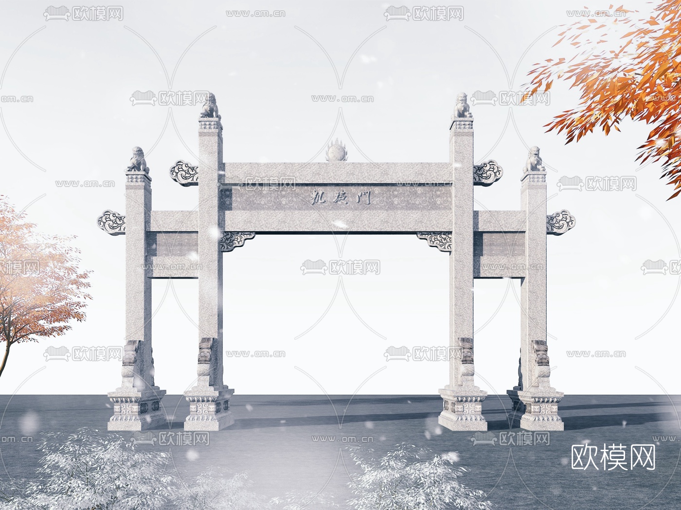 中式古建大门3d模型下载