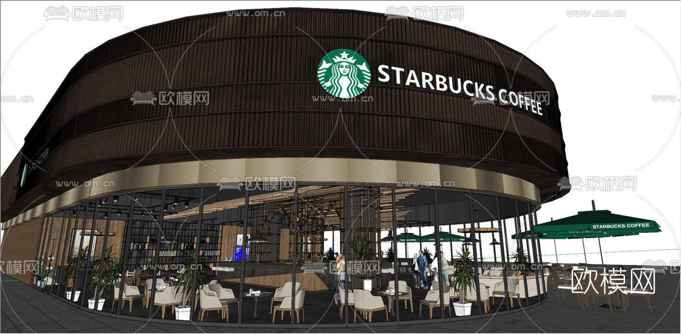 现代星巴克咖啡厅su模型
