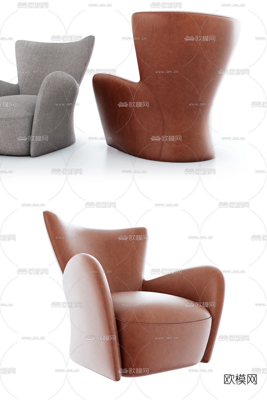 现代布艺靠背休闲沙发3d模型下载（渲染图2）