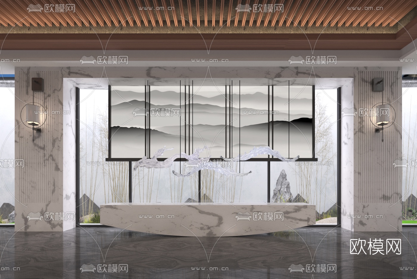 现代大理石接待台3d模型下载