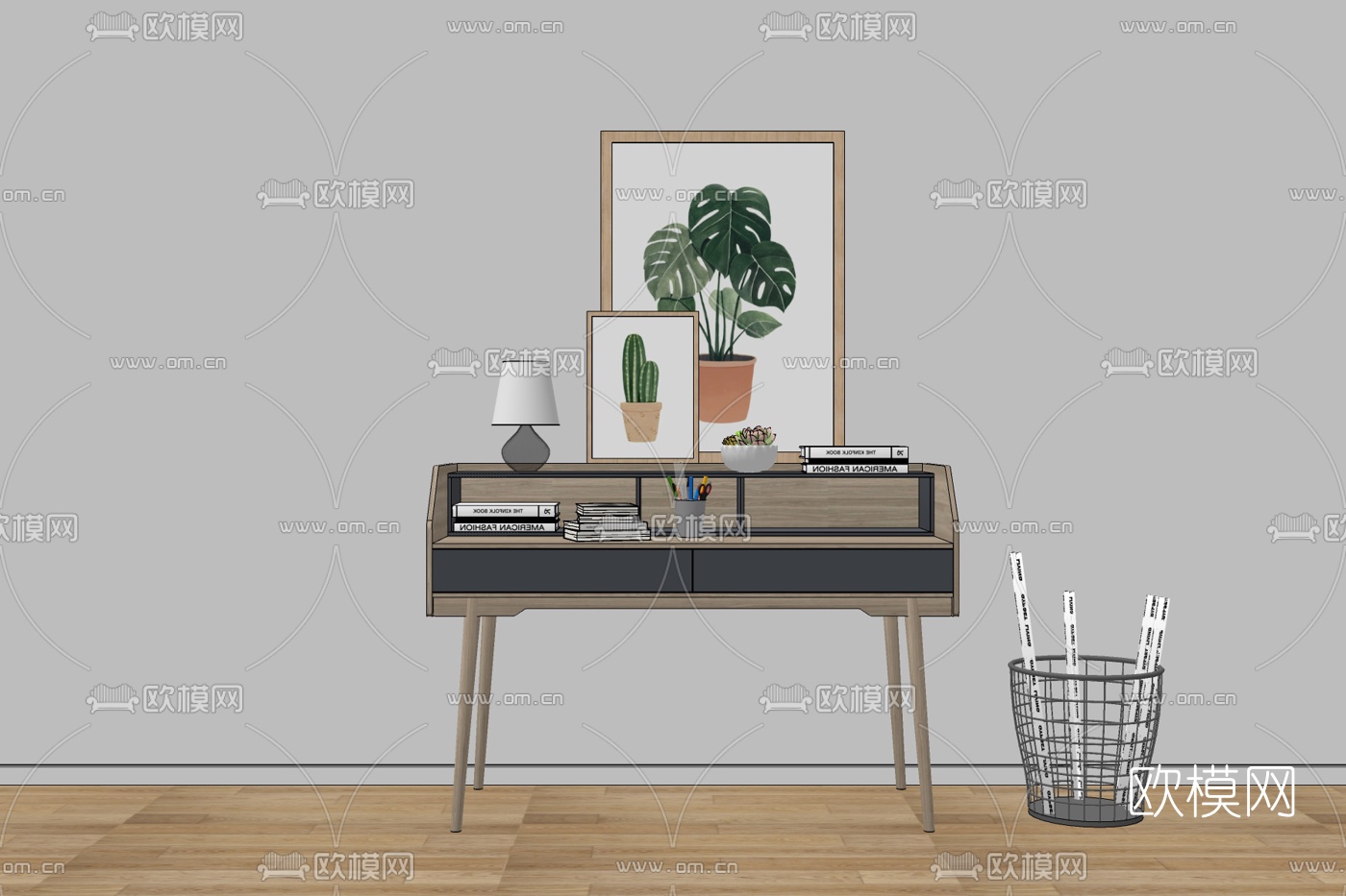 北欧实木书桌免费su模型下载