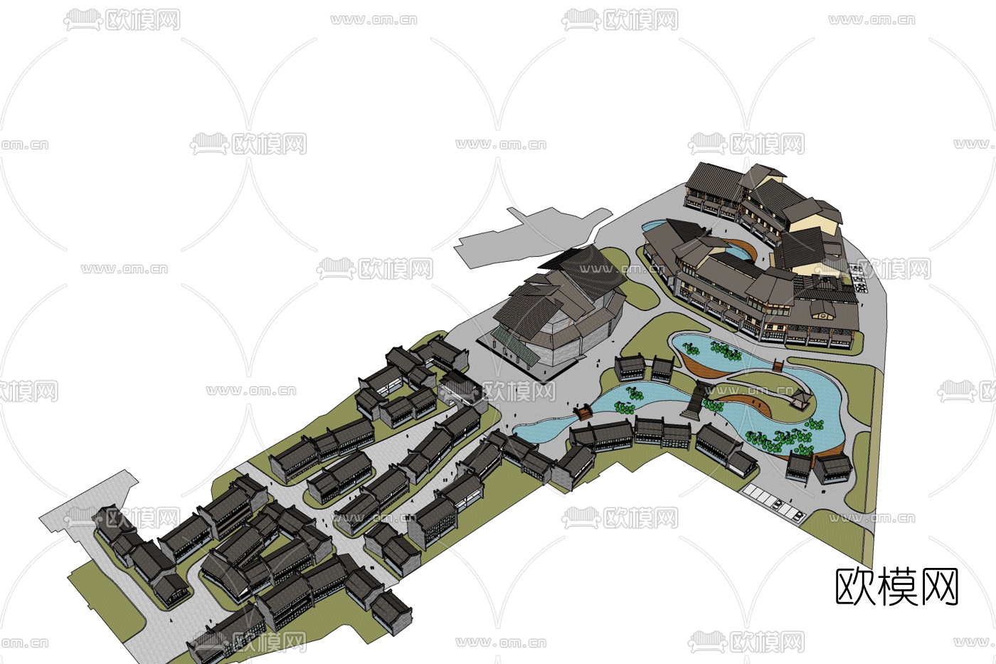 中式别墅规划免费su模型下载