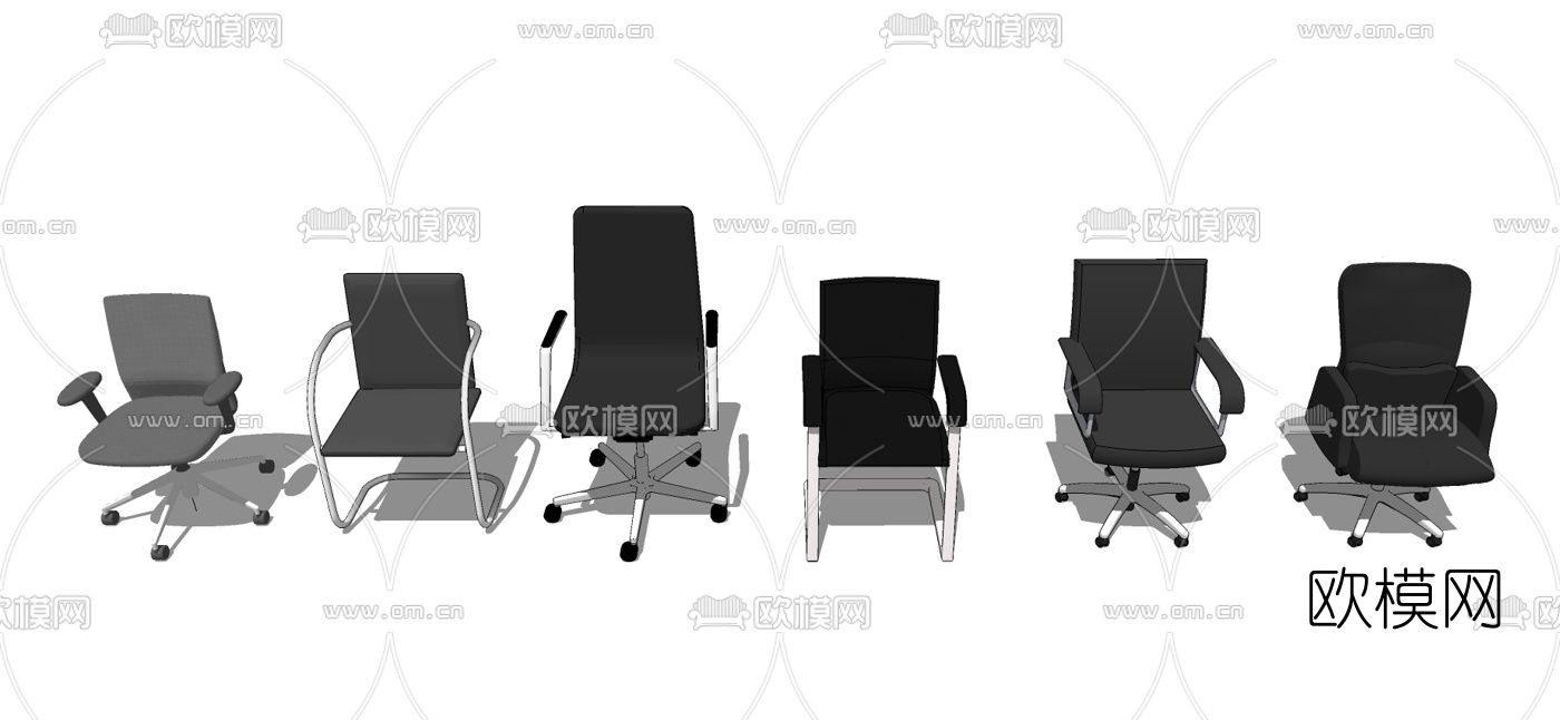 现代办公转椅职员椅su模型下载（渲染图2）