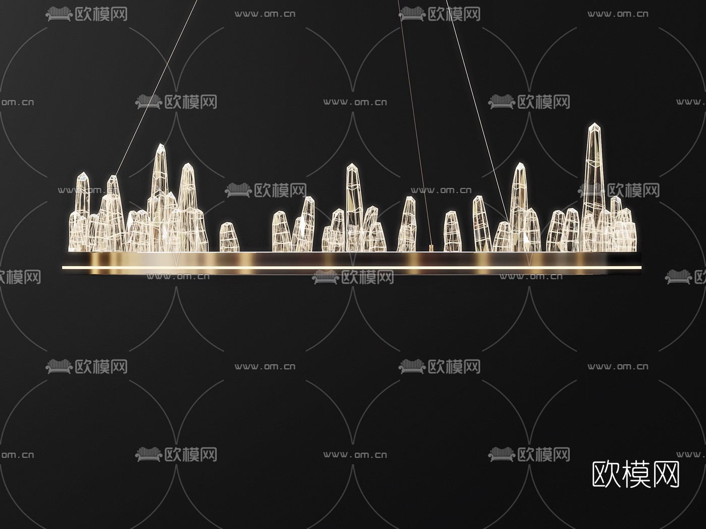 新中式金属水晶装饰灯3d模型下载（渲染图1）