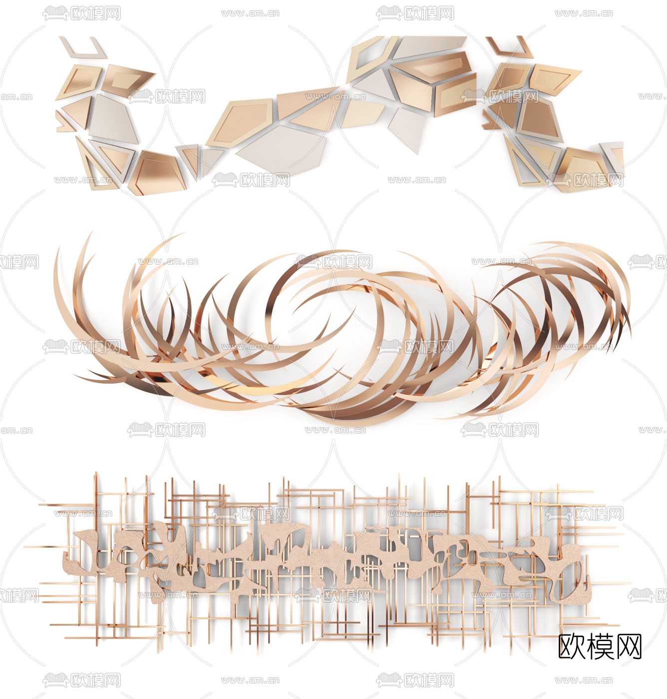 现代轻奢金属墙饰挂件3d模型