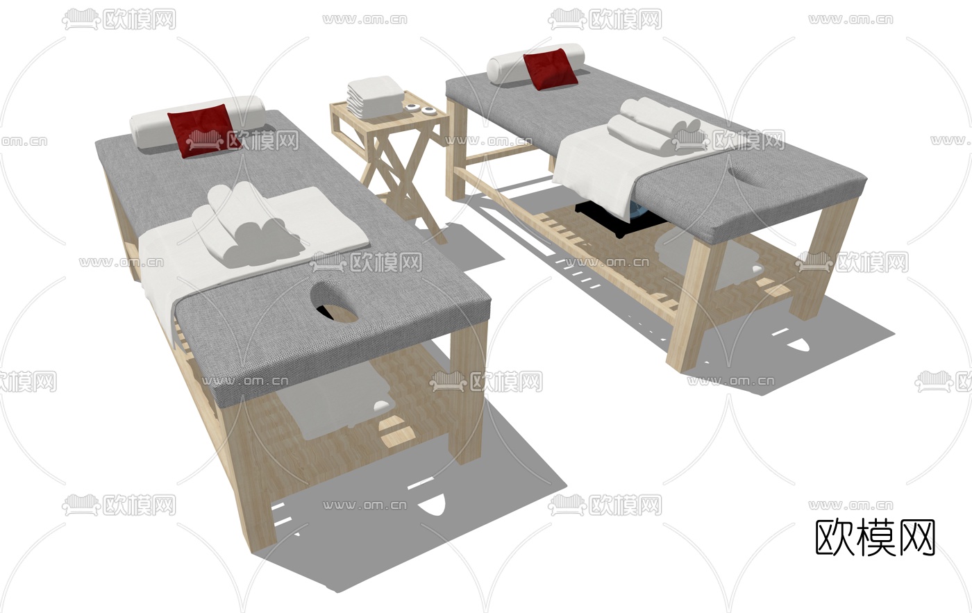 新中式实木按摩床su模型下载（渲染图2）
