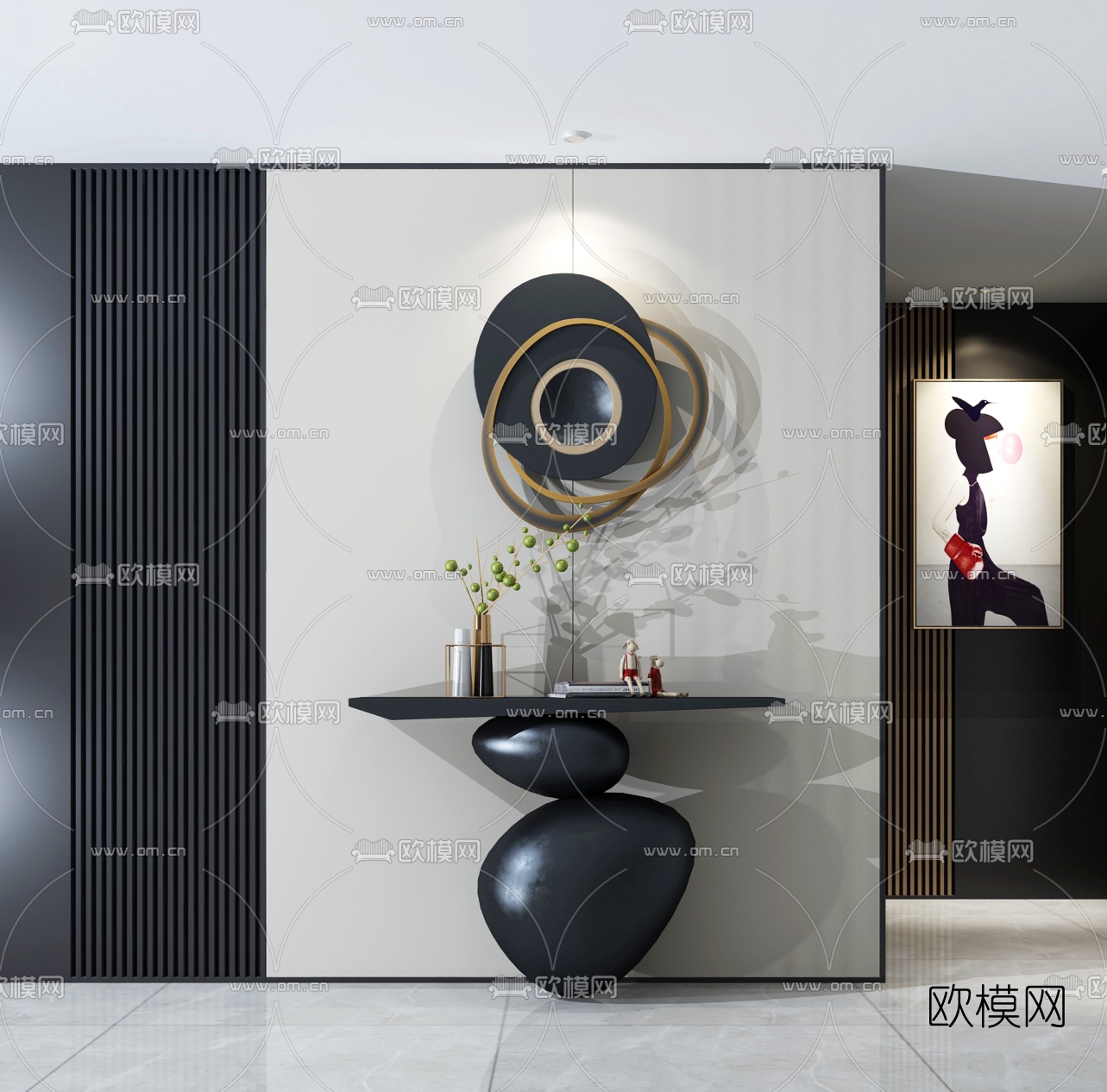 现代玄关柜摆件组合3d模型