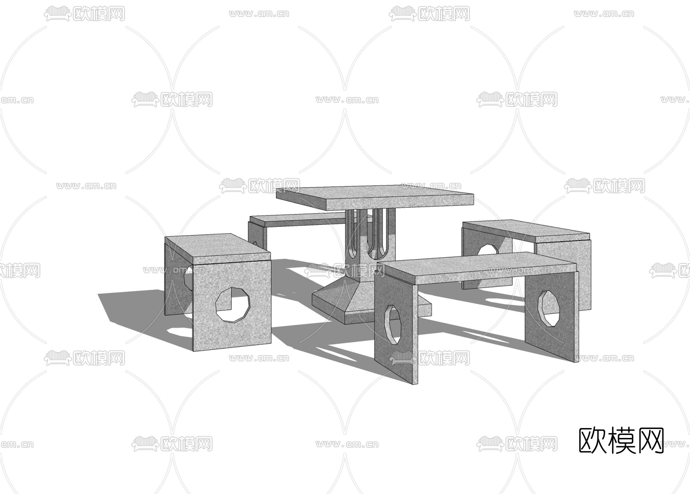 新中式户外休闲桌椅免费su模型下载