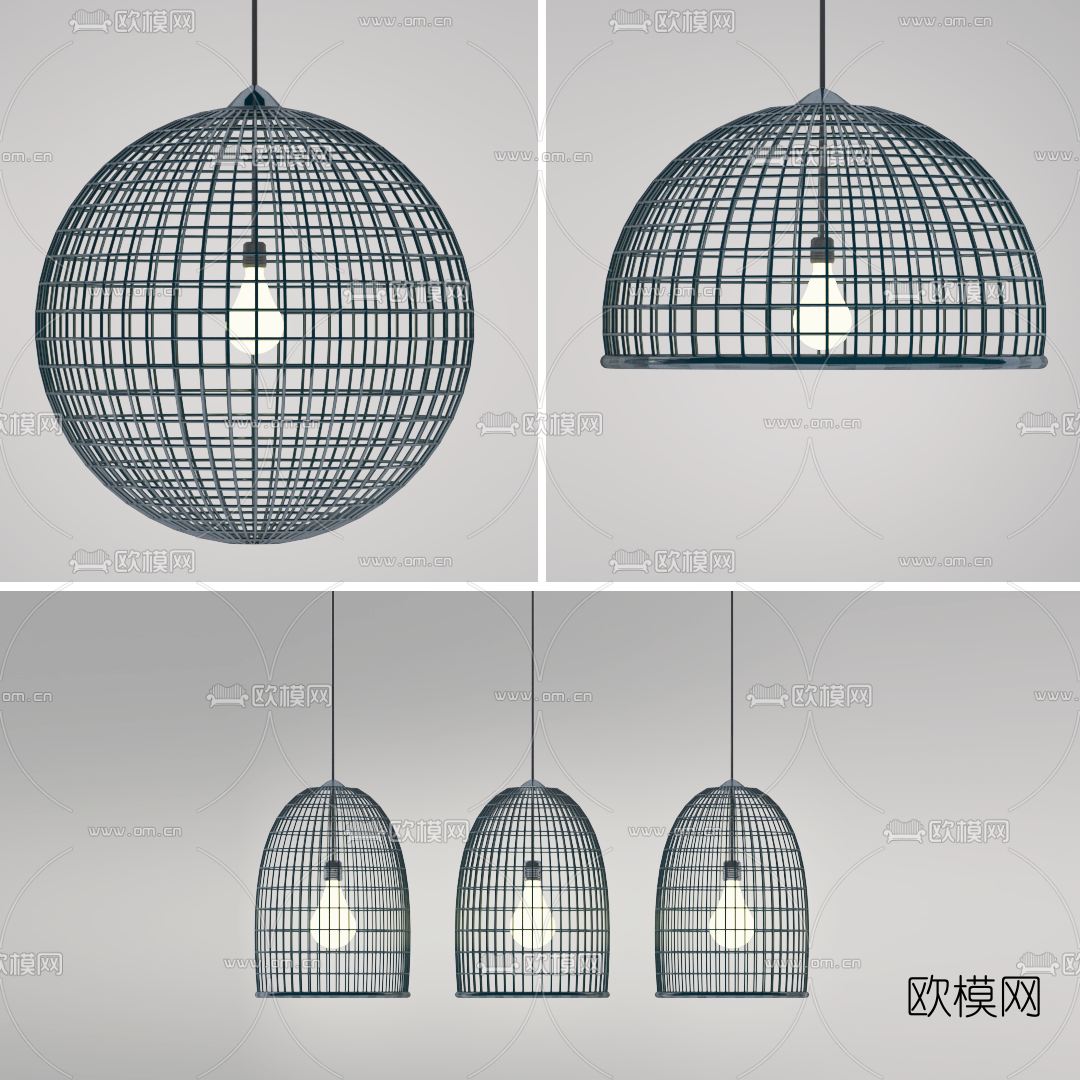 工业风网格艺术吊灯免费3d模型下载